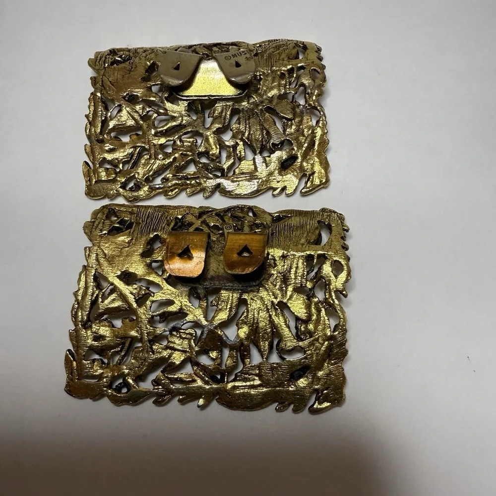 Vintage MUSI Signed Shoe Clips Larger Brasstone with Flowers‎ and Leaves NICE